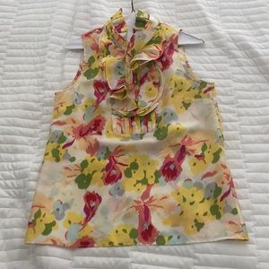 J. Crew Sleeveless Watercolor Ruffle Top 2 GUC